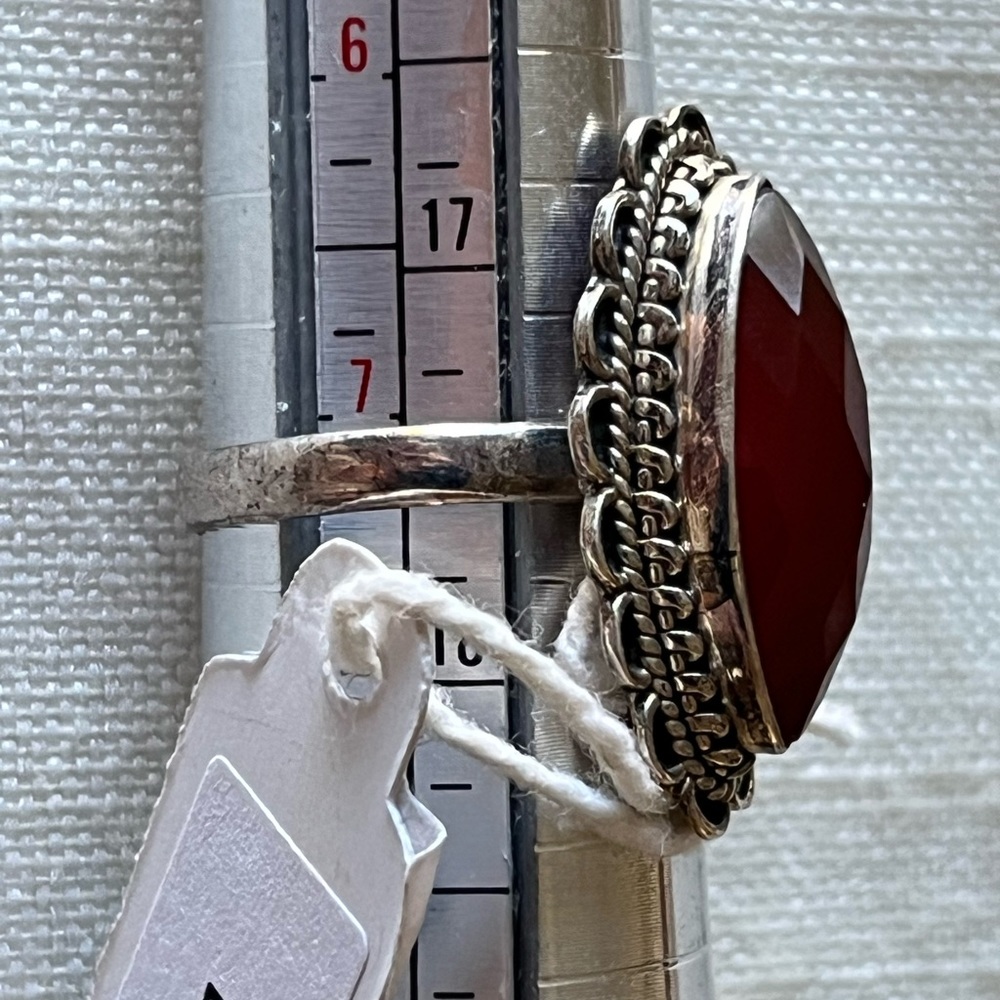 Sterling Silver Ring with Amber Colored Fauceted Stone Stamped 925 -Size 7-1/4